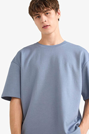 Oversize Geniş Kalıp Bisiklet Yaka Ağır Kumaş Basic Düz Kısa Kollu Tişört