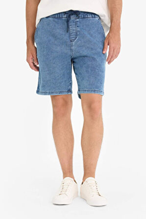 Regular Fit Beli Lastikli Rahat Kalıp Jean Bermuda