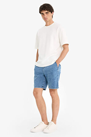 Regular Fit Beli Lastikli Rahat Kalıp Jean Bermuda
