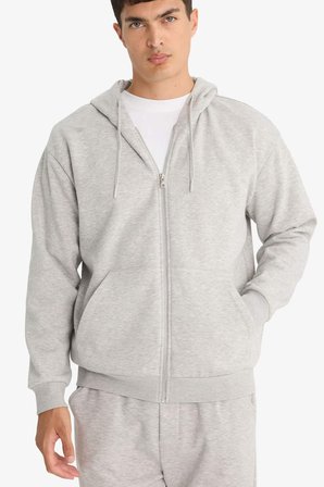 DeFacto Relax Fit Kapüşonlu İçi Yumuşak Tüylü Basic Düz Cepli Kalın Fermuarlı Sweatshirt D7599AX25AUGR210