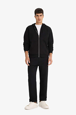 Relax Fit Kapüşonlu İçi Yumuşak Tüylü Basic Düz Kalın Fermuarlı Sweatshirt