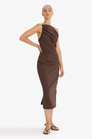 Bodycon Vücudu Saran Bengalin Kolsuz Elbise