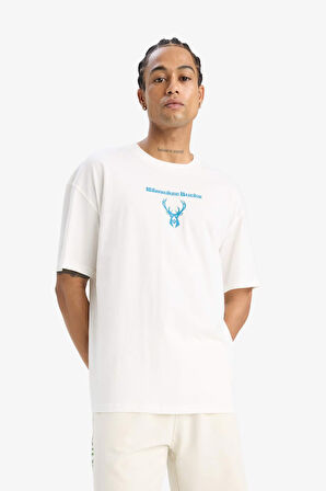 DeFactoFit NBA Milwaukee Bucks Oversize Fit Bisiklet Yaka Kısa Kollu Tişört
