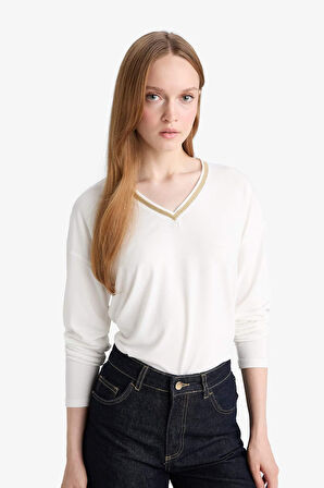 Regular Fit V Yaka Uzun Kollu Tişört