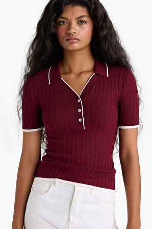 Fitted Polo Yaka Triko Kısa Kollu Kazak