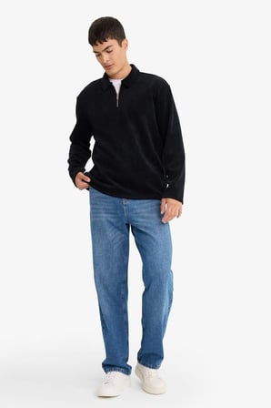 DeFacto Regular Fit Polo Yaka Yarım Fermuarlı Sweatshirt F2074AX25WNBK81