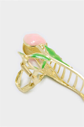 Kadın Pembe Gül Detaylı Mandal Toka