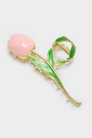 Kadın Pembe Gül Detaylı Mandal Toka