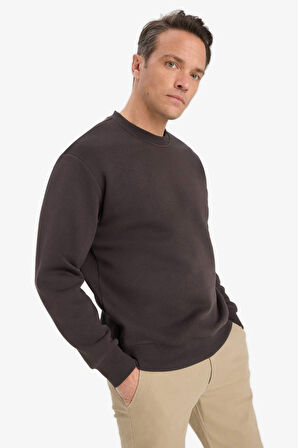 Relax Fit Bisiklet Yaka Kalın İçi Yumuşak Tüylü Basic Düz Sweatshirt