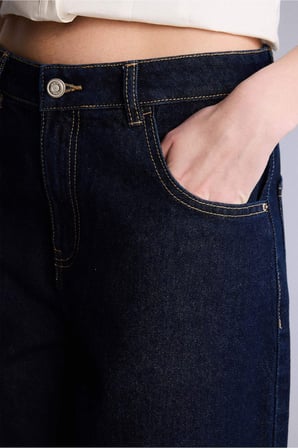 DeFacto %100 Pamuk Yüksek Bel Jean İndigo Jean Bermuda Şort G8585AX26HSNM82