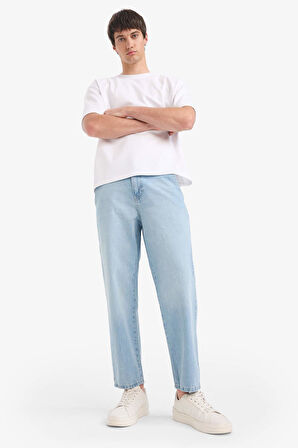 DeFacto %100 Pamuk Relax Fit Geniş Paça Jean Kar Yıkamalı Pantolon E1376AX25SMNM39
