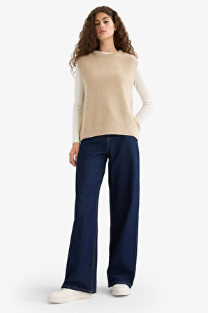 Regular Fit Basic Düz Bisiklet Yaka Triko Süveter