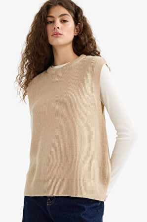 Regular Fit Basic Düz Bisiklet Yaka Triko Süveter