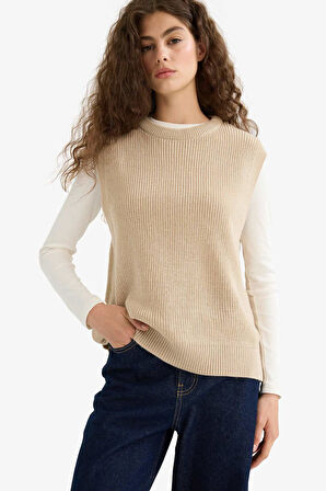 Regular Fit Basic Düz Bisiklet Yaka Triko Süveter