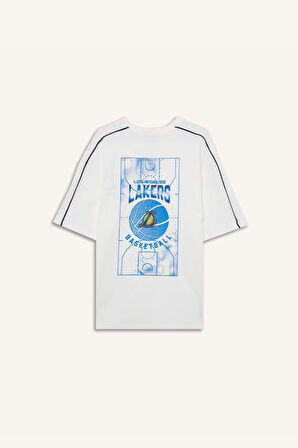 DeFactoFit NBA Los Angeles Lakers Oversize Geniş Kalıp Bisiklet Yaka Kısa Kollu Tişört