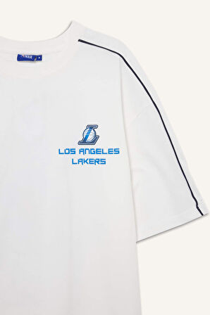 DeFactoFit NBA Los Angeles Lakers Oversize Geniş Kalıp Bisiklet Yaka Kısa Kollu Tişört