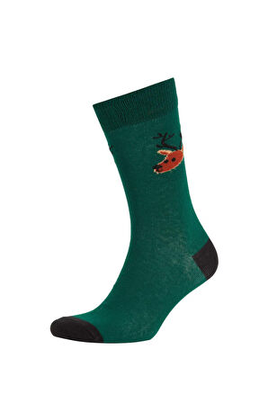 Erkek Yılbaşı Temalı 2'li Pamuklu Uzun Çorap