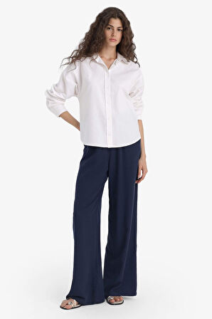 Wide Leg Cepli Yüksek Bel Standart Boy Keten Karışımlı Pantolon