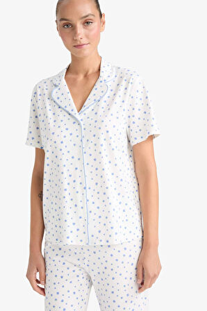 Pijama Takımı Regular Fit Desenli Kısa Kollu Üst Uzun Alt-Fall in Love