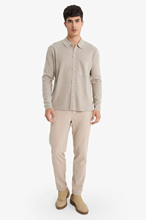 Standart Fit Polo Yaka Düğmeli Ön Cep Detaylı Triko Hırka