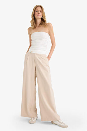 Wide Leg Cep Detaylı Normal Bel Düz Paça Uzun Boy Modal Pantolon