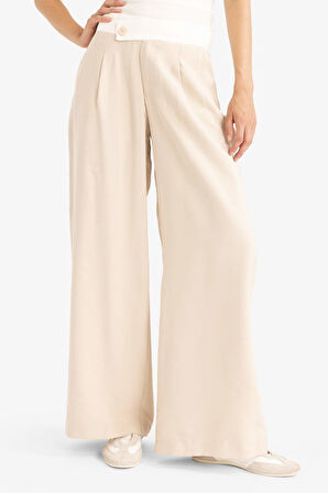 Wide Leg Cep Detaylı Normal Bel Düz Paça Uzun Boy Modal Pantolon