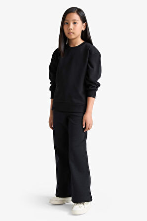Kız Çocuk Wide Leg Waffle Cepli Geniş Paça Pantolon