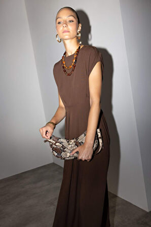 Kadın Kahverengi Taşlı Gold Kolye