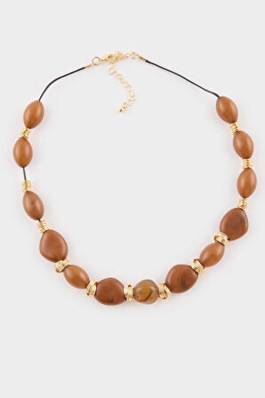 Kadın Kahverengi Taşlı Gold Kolye