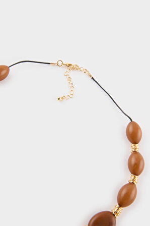 Kadın Kahverengi Taşlı Gold Kolye