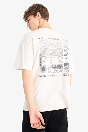 Rick and Morty Boxy Fit Bisiklet Yaka Sırt Baskılı Kısa Kollu Tişört