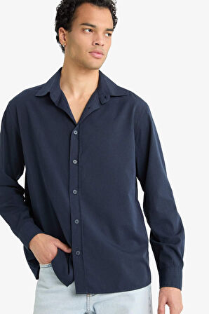 Regular Fit Polo Yaka Dokuma Uzun Kollu Gömlek