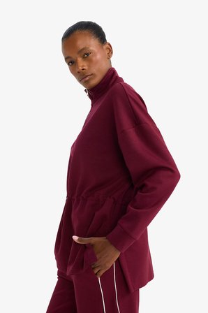 DeFacto Long Fit Dik Yaka Beli Lastikli Yarım Fermuarlı Modal Sporcu Sweatshirt G4367AX25WNBR170