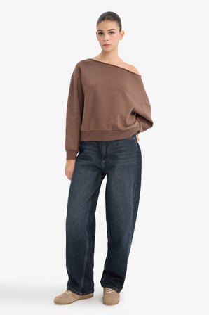 DeFacto Oversize Geniş Kalıp Omzu Açık Kalın Sweatshirt G7204AX25CWBN1