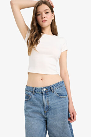 DeFacto Coool Fitted Bisiklet Yaka 2'li Ribana Kısa Kollu Tişört F6304AX25SMWT32