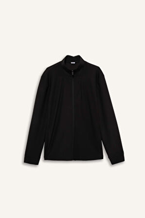 DeFactoFit Standart Fit Dik Yaka Fermuarlı Sweatshirt