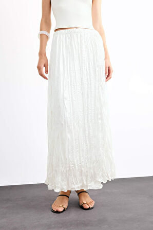 Relax Fit Beli Lastikli Saten Uzun Boy Etek