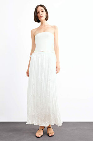 Relax Fit Beli Lastikli Saten Uzun Boy Etek