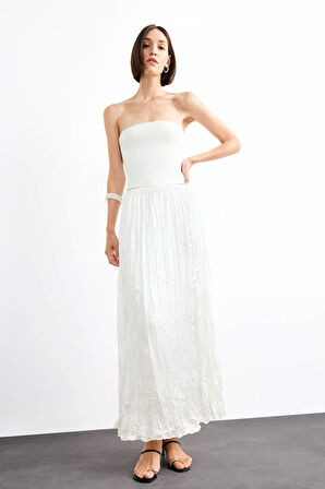 Relax Fit Beli Lastikli Saten Uzun Boy Etek