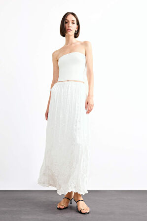 Relax Fit Beli Lastikli Saten Uzun Boy Etek