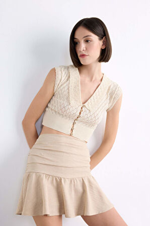 DeFacto Keten Volanlı Mini Şort Etek F7456AX25SMBG286