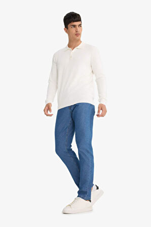 %100 Pamuk Tapered Fit Geniş Paça Jean Pantolon