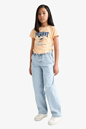 Kız Çocuk Disney Mickey & Minnie Fitted Bisiklet Yaka Kısa Kollu Tişört