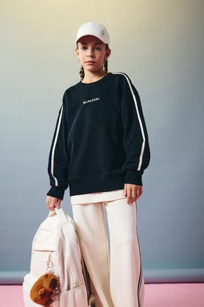 Kız Çocuk Oversize Geniş Kalıp Bisiklet Yaka Baskılı Sweatshirt