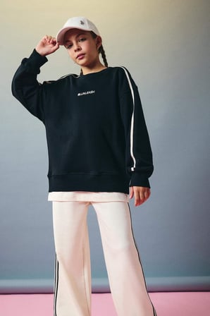 Kız Çocuk Oversize Geniş Kalıp Bisiklet Yaka Baskılı Sweatshirt