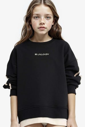 Kız Çocuk Oversize Geniş Kalıp Bisiklet Yaka Baskılı Sweatshirt
