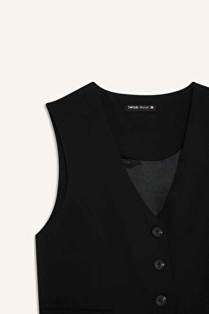 V Yaka Düğmeli Blazer Yelek