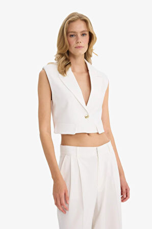 Cropped Fit Ceket Yaka Yelek