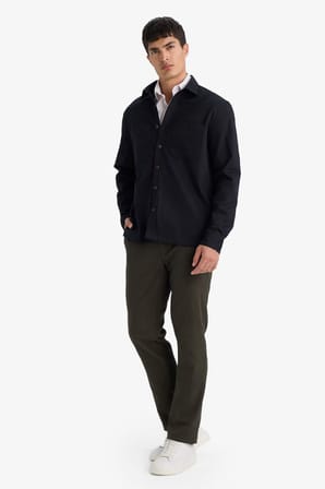 DeFacto Regular Fıt Polo Yaka Gabardin Uzun Kollu Gömlek G5341AX25WNAR222