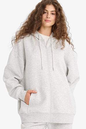 Oversize Geniş Kalıp Kapüşonlu Fermuarlı Sweatshirt